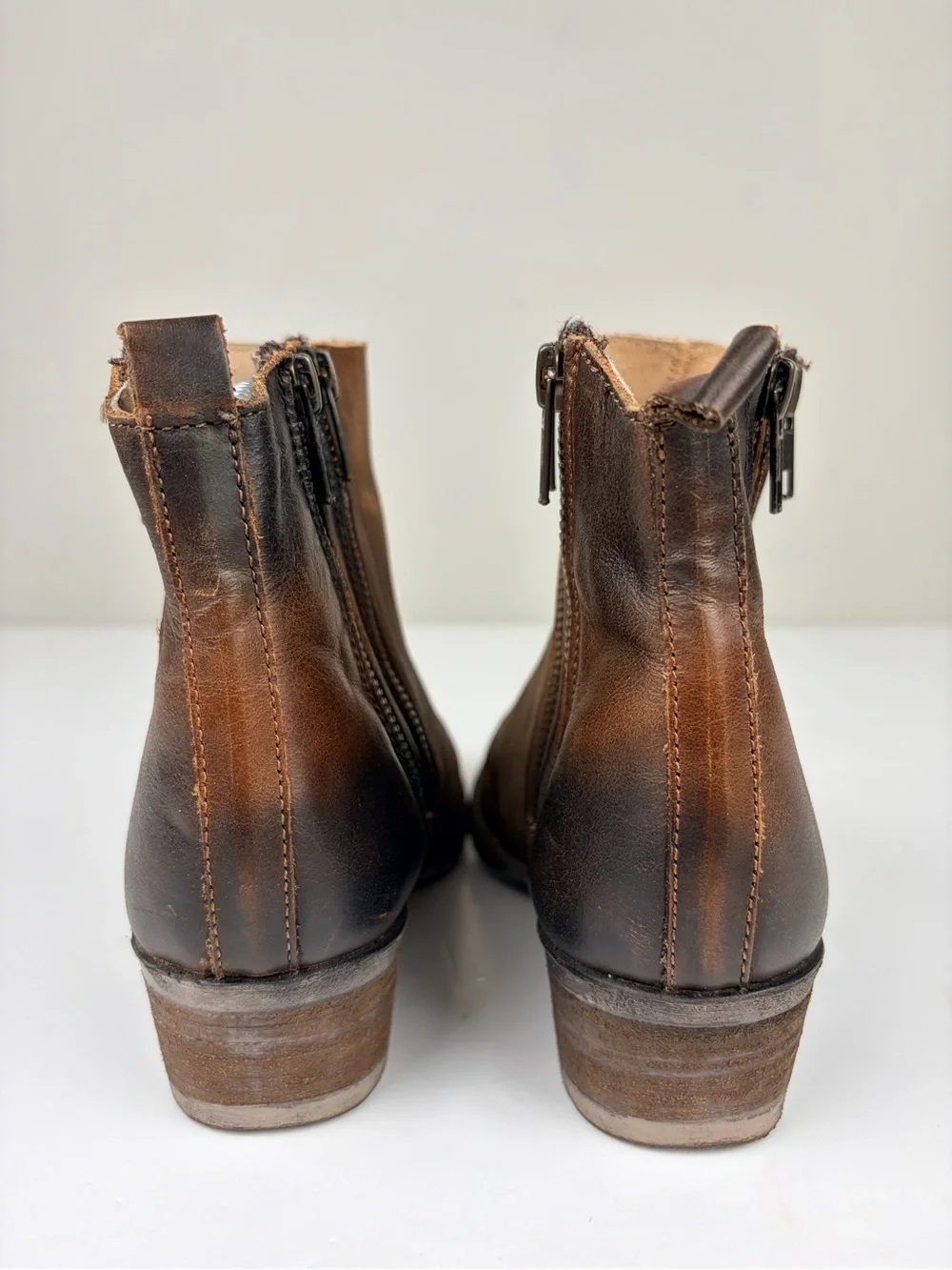 Circle G Burnished Distressed Leather Ankle Boots Sz 7.5 Western Double‎ Zip